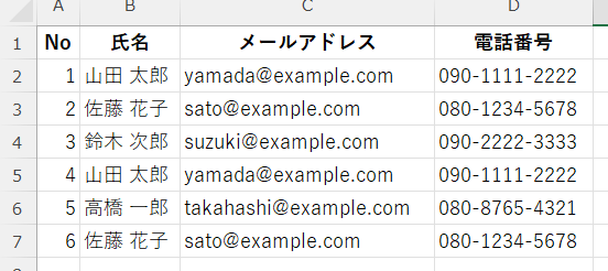 EXCELのサンプルデータ