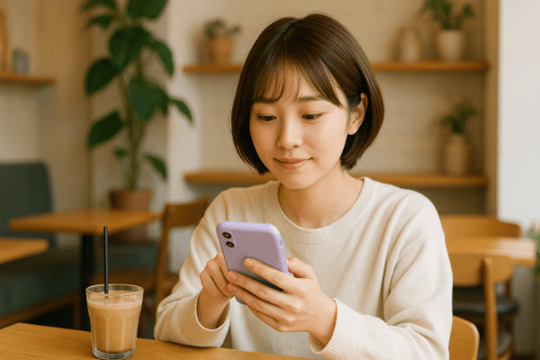女性がスマホでWEBを閲覧している画像